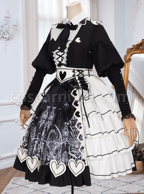 Eye Of Red Heart Series OP Retro Stitching Gothic Lolita Long Sleeve Dress coscarnival