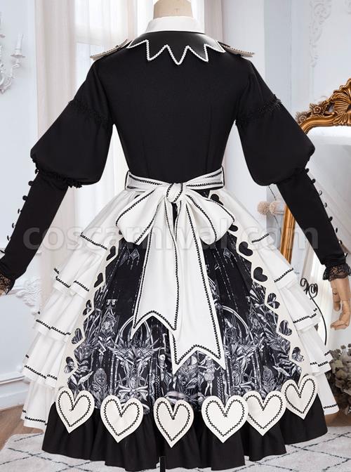 Eye Of Red Heart Series OP Retro Stitching Gothic Lolita Long Sleeve Dress coscarnival