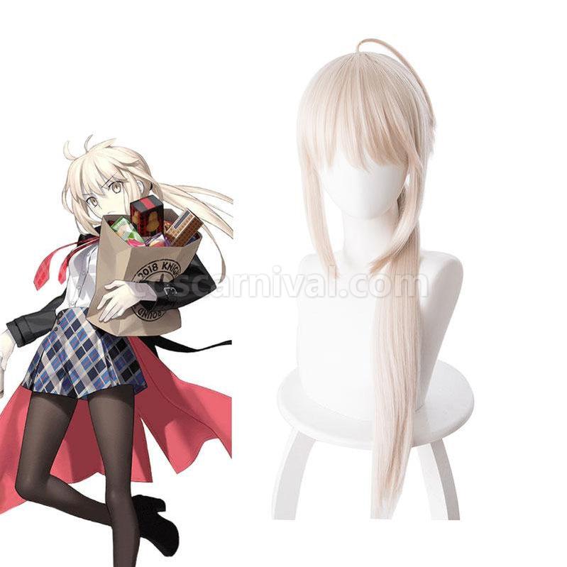 FGO FateGrand Order Saber Altria Chemical 70cm Light Pink Yellow Ponytail Cosplay Wigs coscarnival011117132