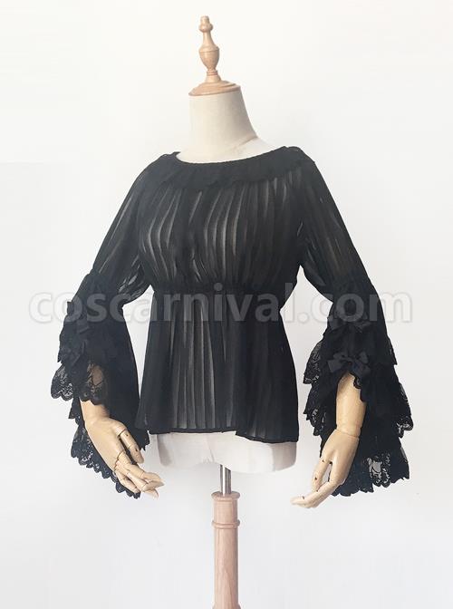 Fairytale Town Dance Party Series Chiffon Lace Classic Lolita Trumpet Sleeve Shirt coscarnival