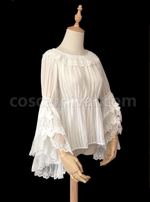 Fairytale Town Dance Party Series Chiffon Lace Classic Lolita Trumpet Sleeve Shirt coscarnival