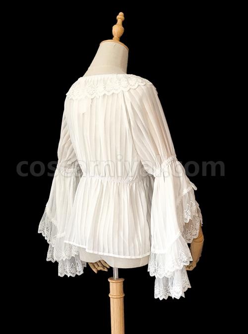Fairytale Town Dance Party Series Chiffon Lace Classic Lolita Trumpet Sleeve Shirt coscarnival