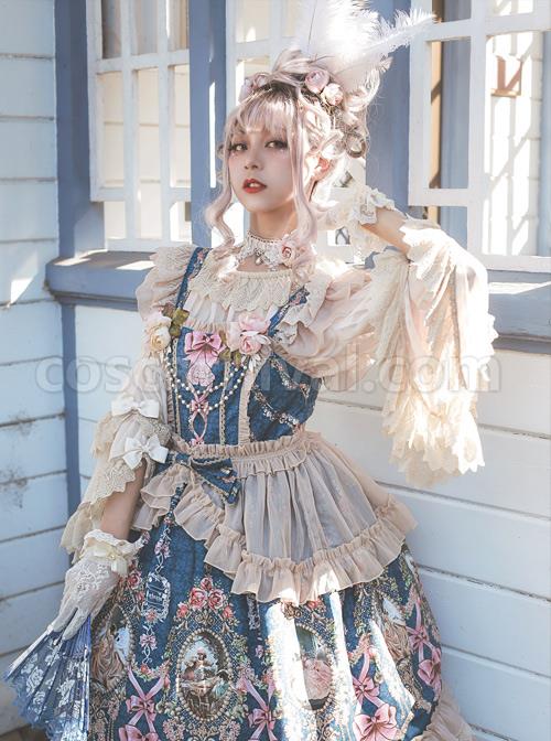 Fairytale Town Dance Party Series Chiffon Lace Classic Lolita Trumpet Sleeve Shirt coscarnival