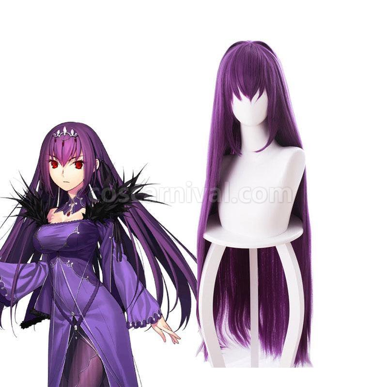 Fate Grand Order Lancer Scathach 100cm Long Straight Purple Cosplay Wigs coscarnival011117550