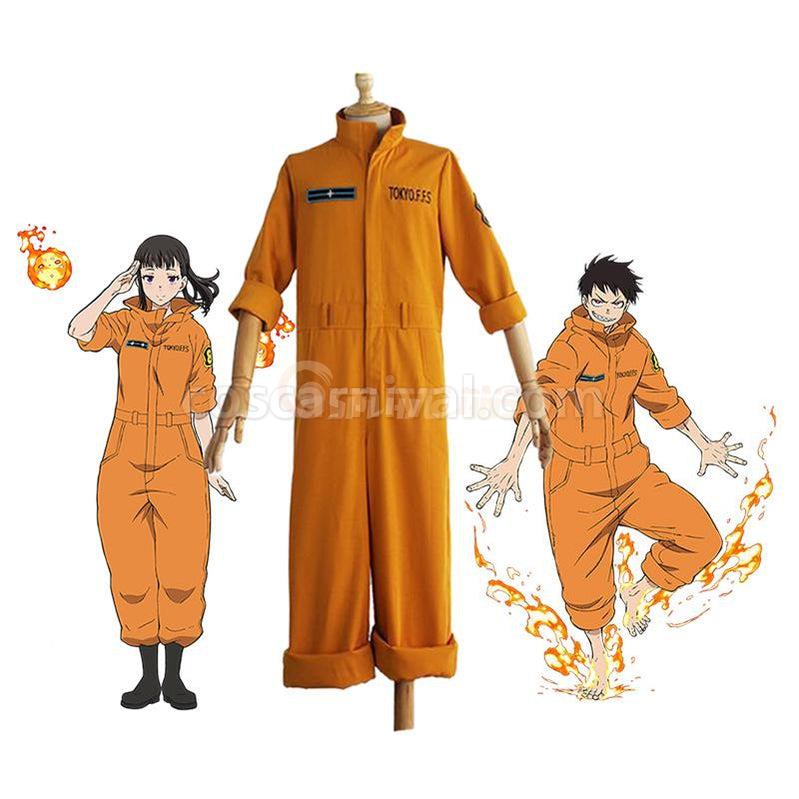 Fire Force Shinra Kusakabe &amp; Maki Oze Fire Suit Cosplay Costume coscarnival011118824