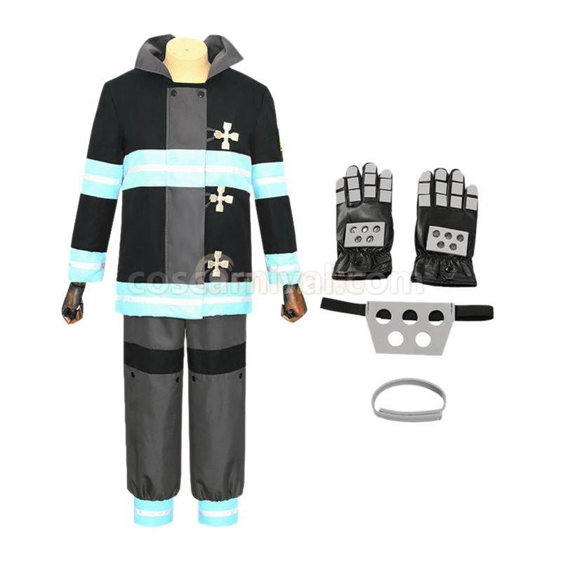 Shinra Kusakabe cosplay costume from Fire Force, side view