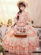 Flower-Garden-Series-OP-Pink-Pastoral-Retro-Girl-Style-Delicate-Lace-Jacquard-Trim-Bow-Knot-Classic-Lolita-Short-Sleeve-Dress-coscarnival-2823