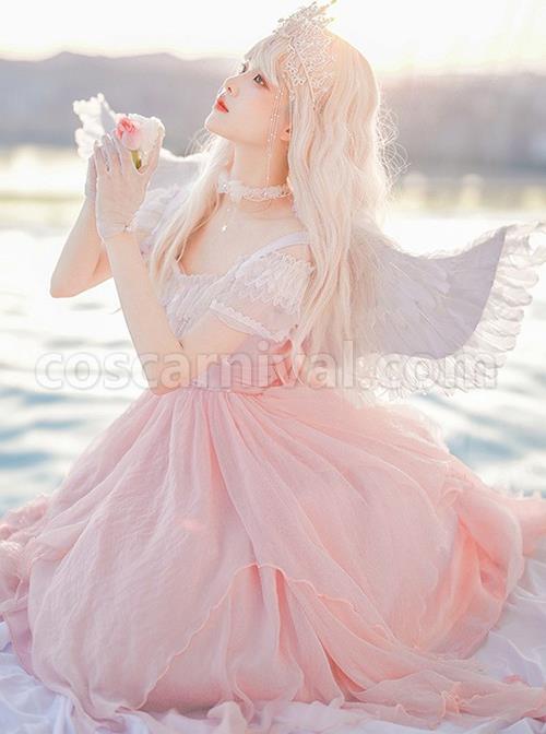 Flower-Mist-Series-OP-Chest-Lace-With-Pearl-Chain-Irregular-Skirt-Off-The-Shoulder-Two-Wear-Short-Sleeved-Sweet--Lolita-Dress-coscarnival-1063