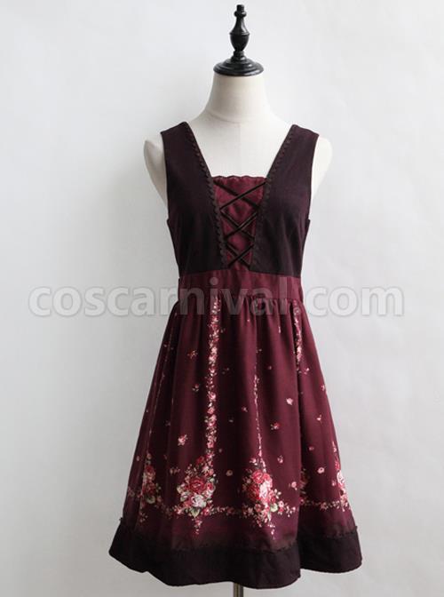 Flower-Pattern-Bind-Straps-Classic-Lolita-Sleeveless-Dress-coscarnival-4648