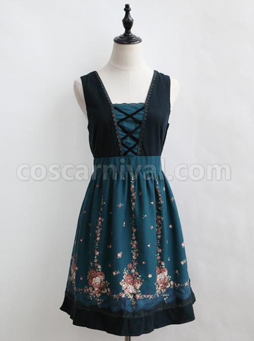 Flower-Pattern-Bind-Straps-Classic-Lolita-Sleeveless-Dress-coscarnival-4656