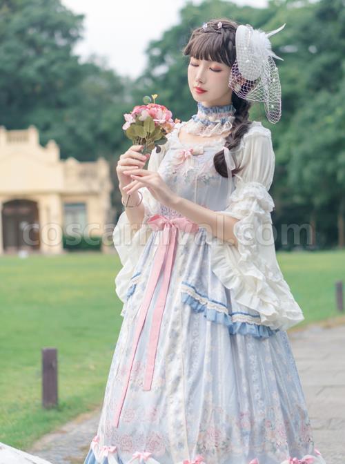 Flowers-Wall-Series-JSK-Printing-Light-Blue-Classic-Lolita-Sling-Dress-coscarnival-5101
