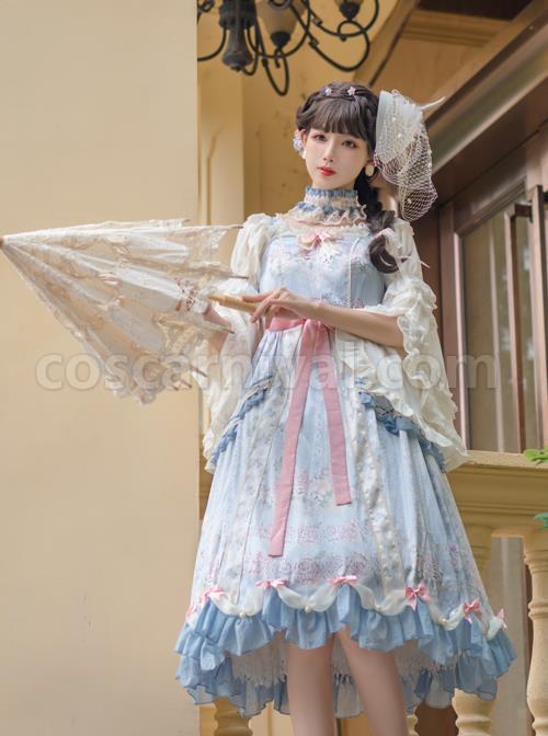 Flowers-Wall-Series-JSK-Printing-Light-Blue-Classic-Lolita-Sling-Dress-coscarnival-5108