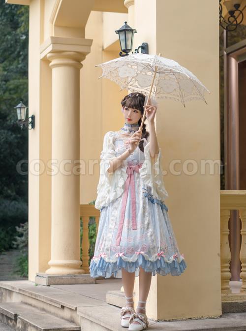 Flowers-Wall-Series-JSK-Printing-Light-Blue-Classic-Lolita-Sling-Dress-coscarnival-5114