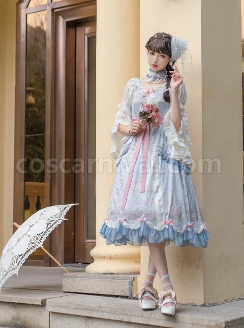 Flowers-Wall-Series-JSK-Printing-Light-Blue-Classic-Lolita-Sling-Dress-coscarnival-5122