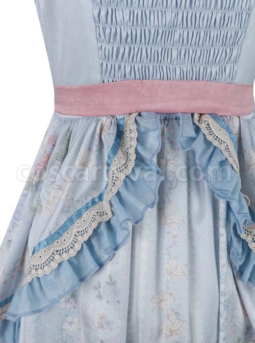 Flowers-Wall-Series-JSK-Printing-Light-Blue-Classic-Lolita-Sling-Dress-coscarnival-5145