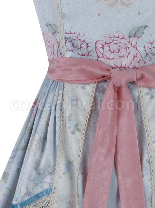 Flowers-Wall-Series-JSK-Printing-Light-Blue-Classic-Lolita-Sling-Dress-coscarnival-5148