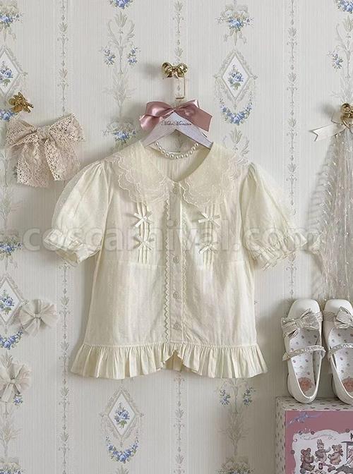 Fluttershy Series Double Doll Collar Sweet Lolita Puff Short Sleeve Versatile Shirt coscarnival