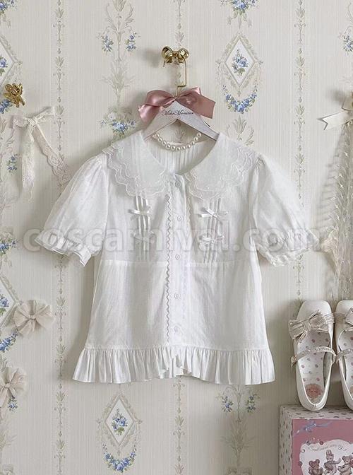 Fluttershy Series Double Doll Collar Sweet Lolita Puff Short Sleeve Versatile Shirt coscarnival