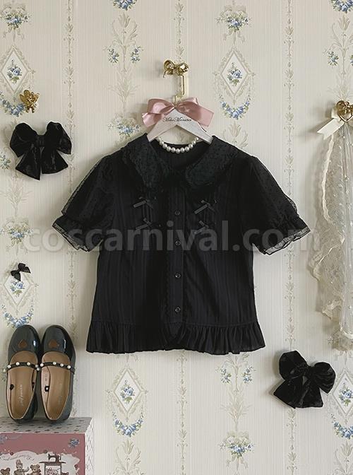 Fluttershy Series Double Doll Collar Sweet Lolita Puff Short Sleeve Versatile Shirt coscarnival