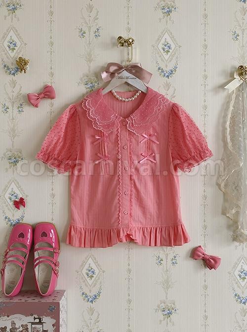 Fluttershy Series Double Doll Collar Sweet Lolita Puff Short Sleeve Versatile Shirt coscarnival
