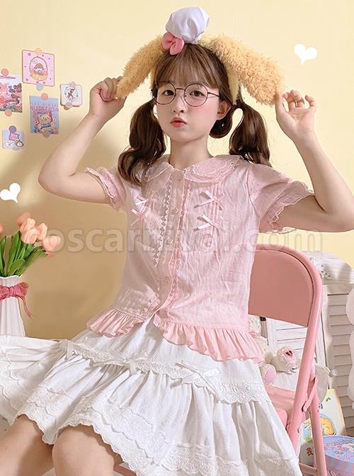 Fluttershy Series Double Doll Collar Sweet Lolita Puff Short Sleeve Versatile Shirt coscarnival