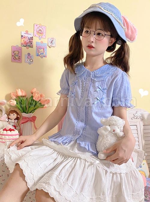 Fluttershy Series Double Doll Collar Sweet Lolita Puff Short Sleeve Versatile Shirt coscarnival