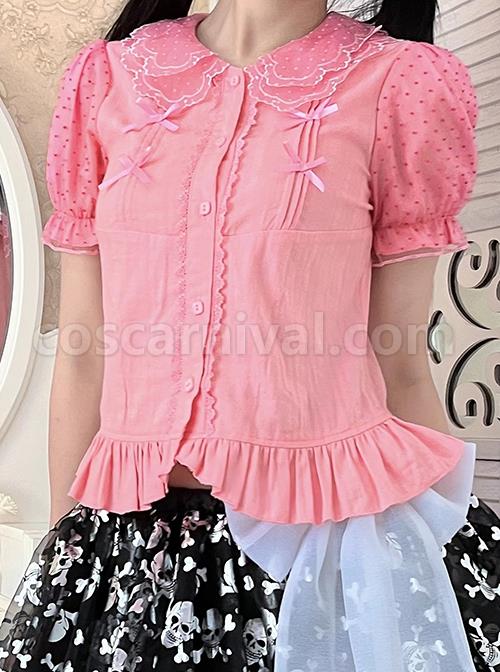 Fluttershy Series Double Doll Collar Sweet Lolita Puff Short Sleeve Versatile Shirt coscarnival