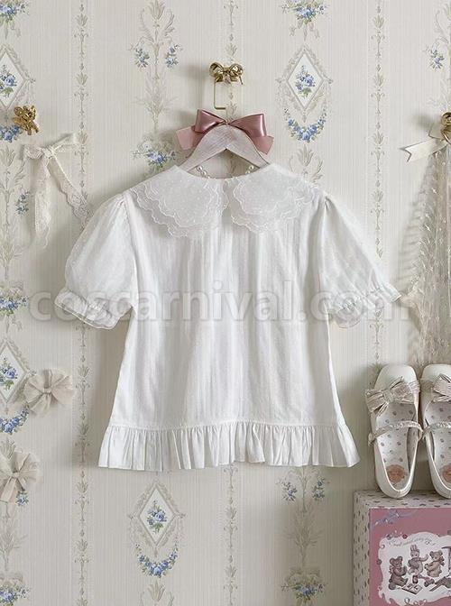 Fluttershy Series Double Doll Collar Sweet Lolita Puff Short Sleeve Versatile Shirt coscarnival