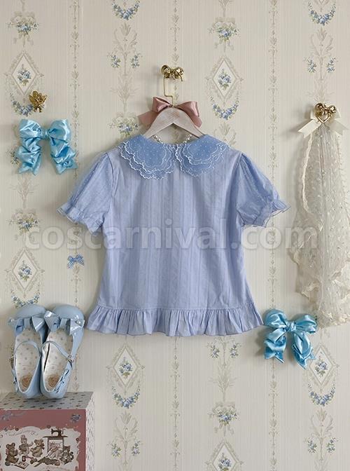 Fluttershy Series Double Doll Collar Sweet Lolita Puff Short Sleeve Versatile Shirt coscarnival