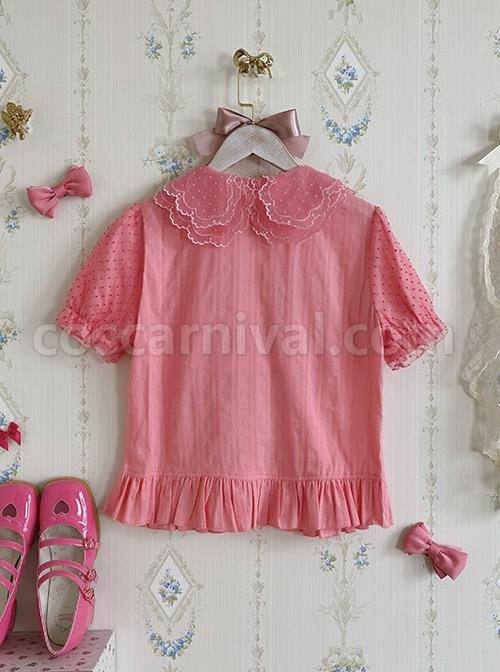 Fluttershy Series Double Doll Collar Sweet Lolita Puff Short Sleeve Versatile Shirt coscarnival