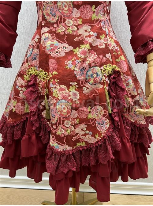 Flying-Flower-Command-Series-OP-Chinese-Style-Elegant-Printing-Tassel-Disc-Buckle-Hem-Folds-Classic-Lolita-Long-Sleeve-Dress-coscarnival-2800