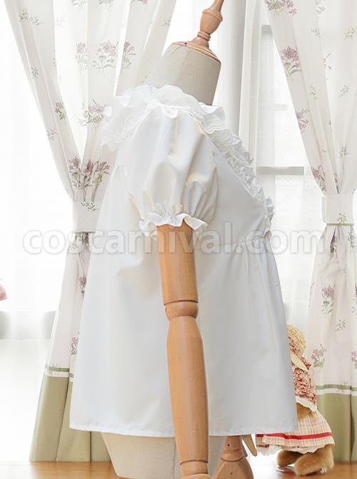 Fog Island Listening Wind Series Sweet Lolita White Cotton Short Sleeve Shirt coscarnival