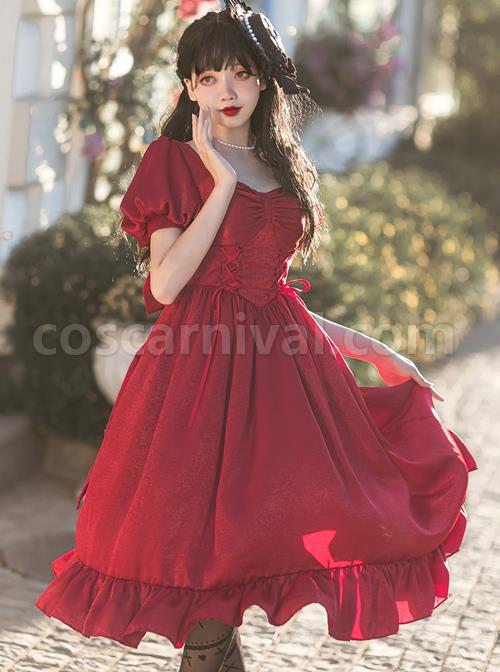 Fog-Lights-Series-OP-Retro-Elegant-Pure-Color-Classic-Lolita-High-Waist-Short-Sleeve-Dress-coscarnival-1707
