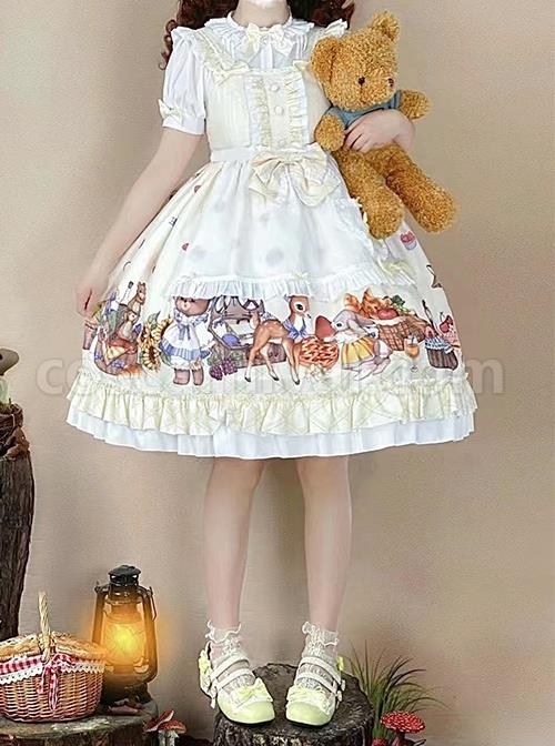 Forest-Of-Spring-Series-Cute-Animal-Pattern-Folds-Bow-Knots-Puffed-Hem-Classic-Lolita-Sling-Dress-Set-coscarnival-4641