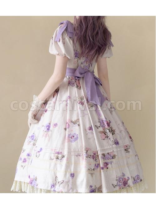 Fresh-Small-Dropped-Shoulder-Floral-Pattern-White-Patchwork-Lace-Bubble-Short-Sleeve-Classic-Lolita-Dress-coscarnival-1293