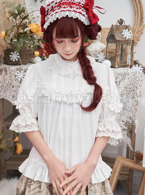 Full-blown Flowers Series Chiffon Lace Loose Sweet Lolita Half Sleeve Shirt coscarnival