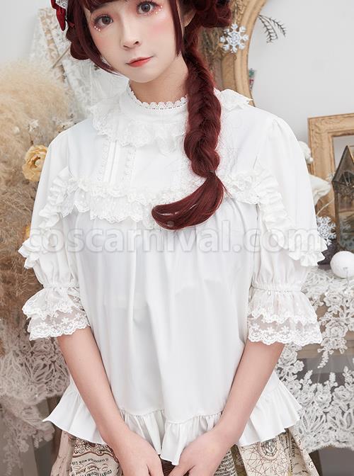 Full-blown Flowers Series Chiffon Lace Loose Sweet Lolita Half Sleeve Shirt coscarnival