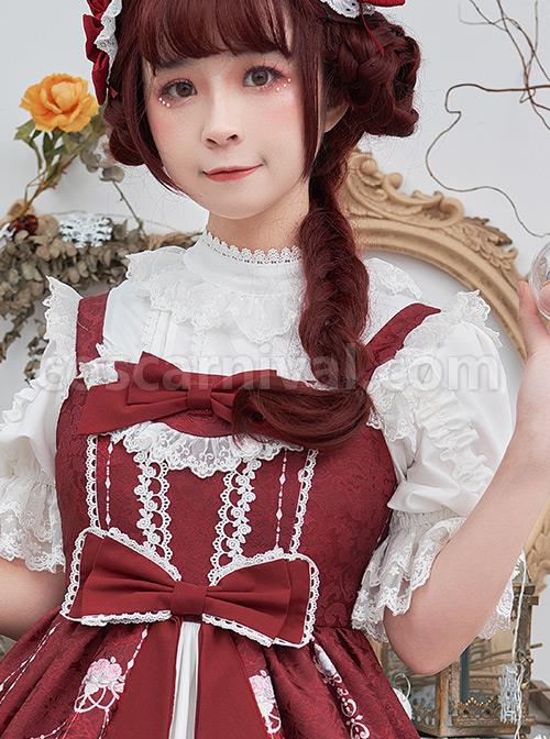 Full-blown Flowers Series Chiffon Lace Loose Sweet Lolita Half Sleeve Shirt coscarnival