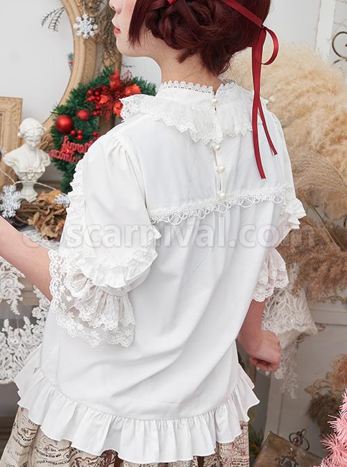 Full-blown Flowers Series Chiffon Lace Loose Sweet Lolita Half Sleeve Shirt coscarnival