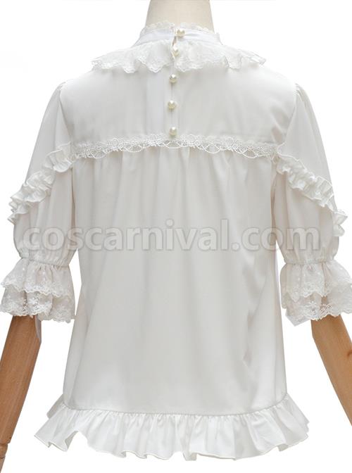 Full-blown Flowers Series Chiffon Lace Loose Sweet Lolita Half Sleeve Shirt coscarnival