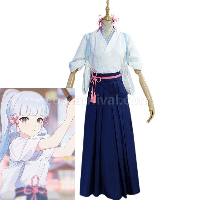 Genshin Impact Kamisato Ayaka Tsubaki in Thawing Snow Kimono Cosplay Costumes coscarnival01115556