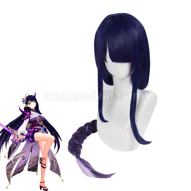 Genshin Impact Raiden Shogun Twist Braid Blue Gradient Purple Cosplay Wigs coscarnival011110221