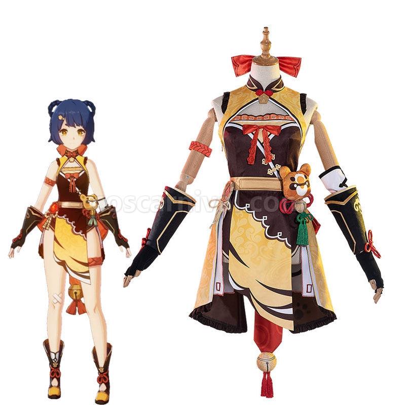 Genshin Impact Xiangling Fullset Cosplay Costumes coscarnival011112309