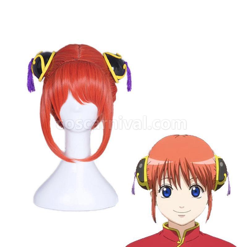 Gintama Kagura Short Orange Red Cosplay Wigs with Free Headdress coscarnival011116934