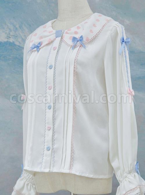 Girlish Heart Series Printing Doll Collar Sweet Lolita White Long Sleeve Bowknot Shirt coscarnival