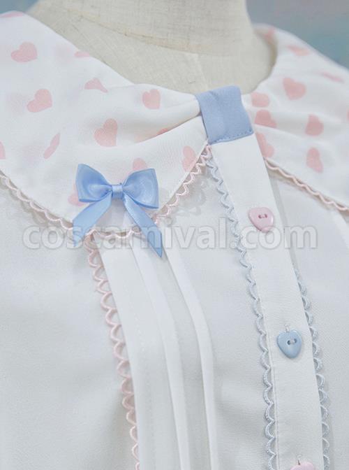 Girlish Heart Series Printing Doll Collar Sweet Lolita White Long Sleeve Bowknot Shirt coscarnival