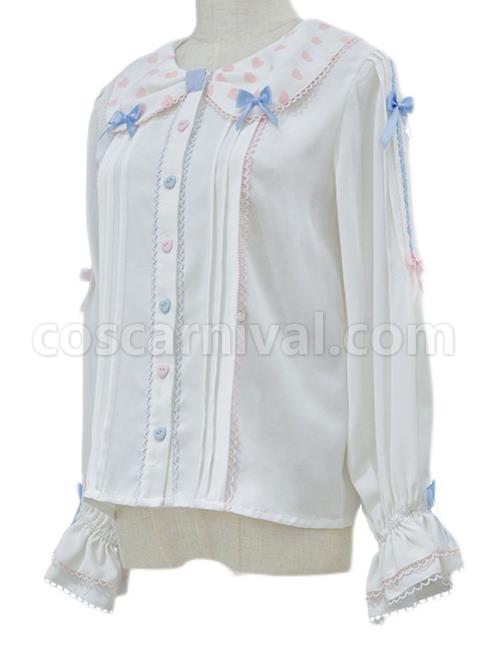 Girlish Heart Series Printing Doll Collar Sweet Lolita White Long Sleeve Bowknot Shirt coscarnival