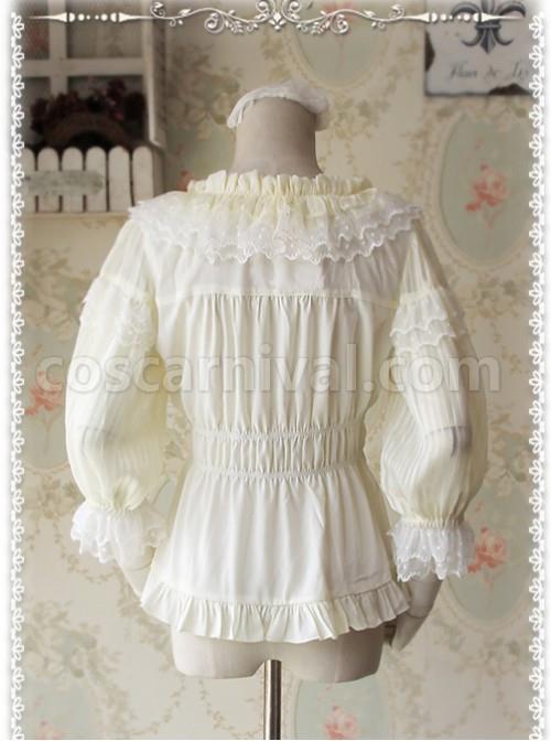 Glass Stripe Big Bubble Sleeve Lolita Milky White Half Sleeves Shirt coscarnival