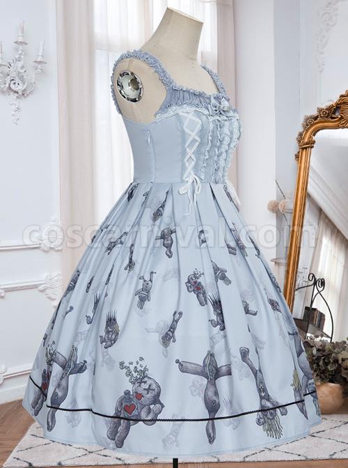 Gloomy Doll Series JSK Gothic Lolita Light Blue Sling Dress coscarnival