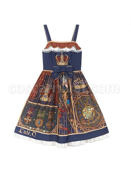 Glory-Book-Series-Vintage-Crown-Jewels-Pattern-Print-Classic-Lolita-Bow-Knot-Sling-Dress-coscarnival-2745